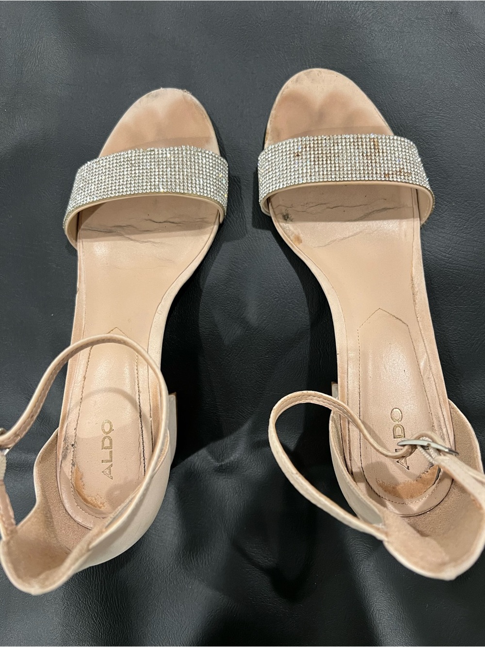 ALDO Beige Rhinestone Strap Block Heel Sandals